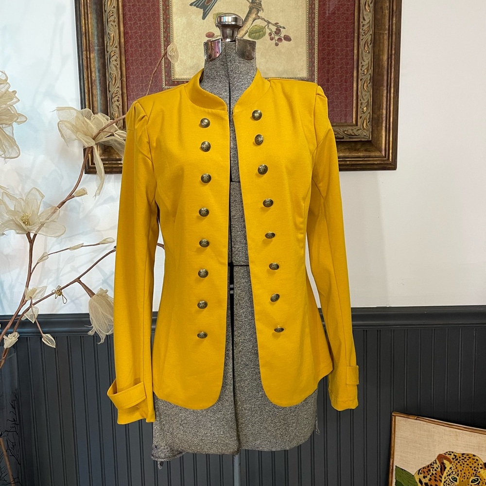 ModCloth Mustard “Glam Believer” Knit Military-Style Blazer Size Medium💛🍄 - Picture 2 of 8